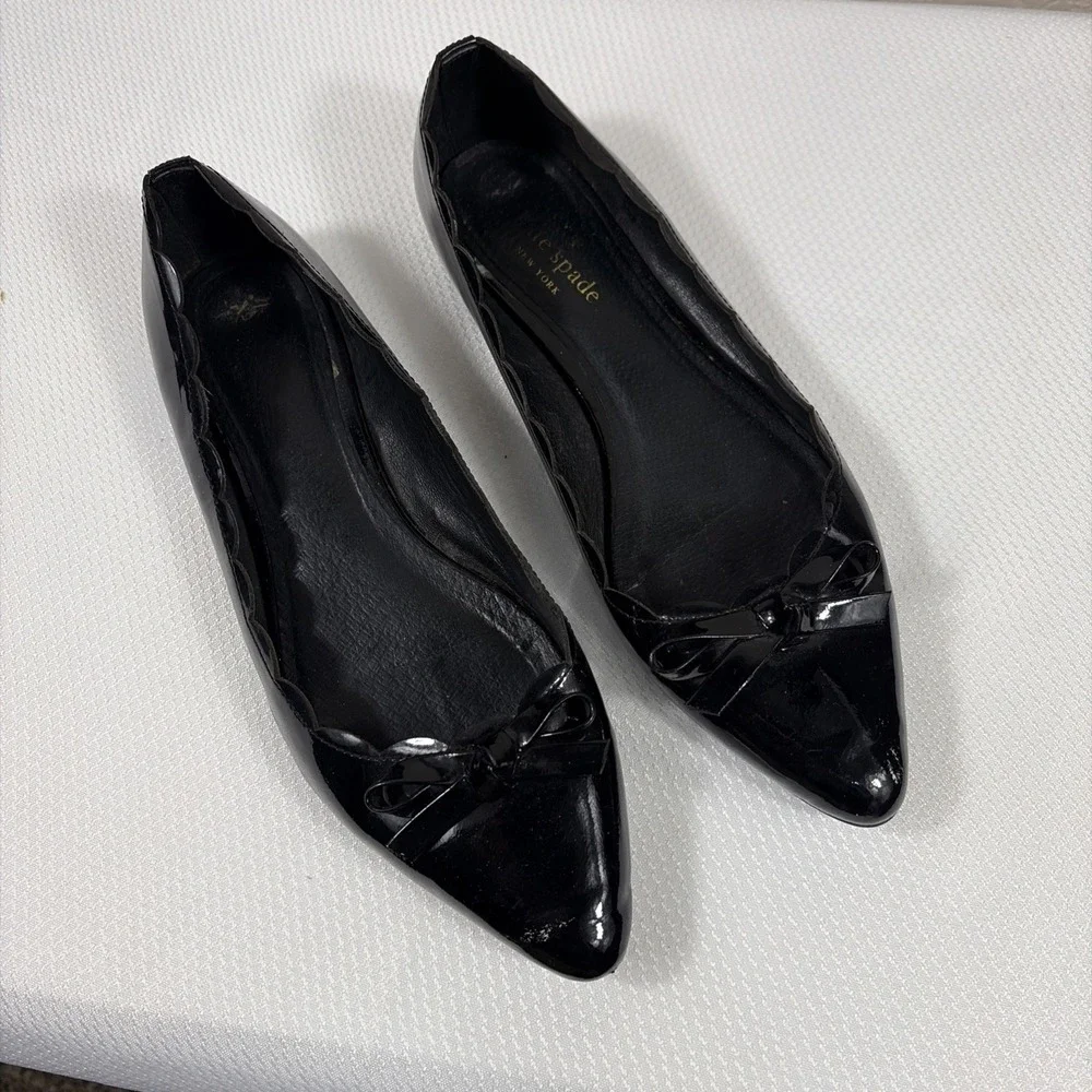 Kate Spade Ballet Flat Women Eleni Patent Leather‎ Shoe 8M Black slip on Classic